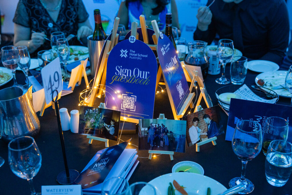 The Hotel School Australia table decoration at the NSW Tourism awards gala night 2025